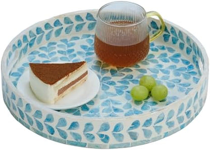 PEMAR 12.6” Mother of Pearl Round Serving Tray with Handles