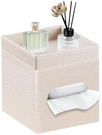 PU Leather Square Tissue Box Cover with Storage Tray,Modern Decorative
