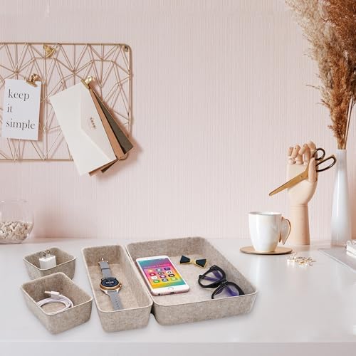 Welaxy 8pc Nordic Felt Desk Drawer Organizer Tray Beige Oatmeal
