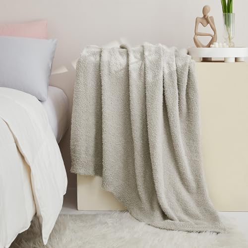 CYMULA Knit Throw Blanket for Couch Light Grey - Super Soft