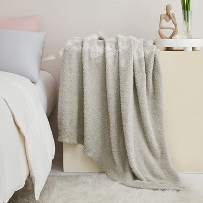 CYMULA Knit Throw Blanket for Couch Light Grey - Super Soft