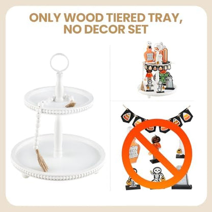 Beaded Tiered Tray Stand, Rustic Wooden 2 Tier Decorative Tray with