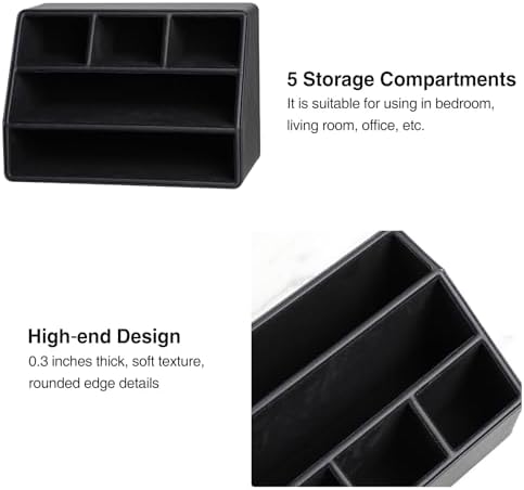 PU Leather Desk Organizer, Remote Control Holder (Black)