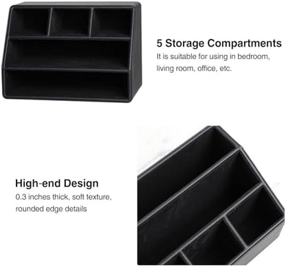 PU Leather Desk Organizer, Remote Control Holder (Black)