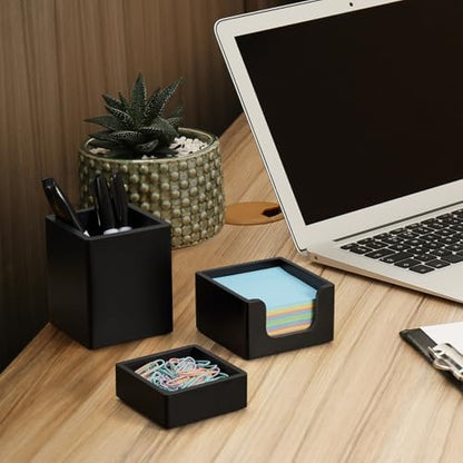 Black Desk Organizer Set of 3 - Wood Office Desk Accessories - Desk
