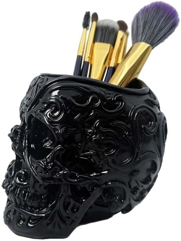 CUZOKOLA Goth Accessories Black Skull Decor for Pen Holder with Strong