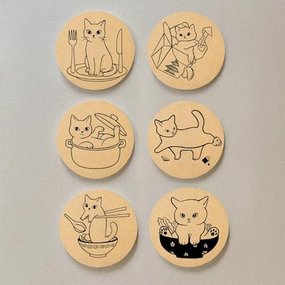 Coasters for Drinks with Holder Set of 6, Cat Cork Coaster Absorbent