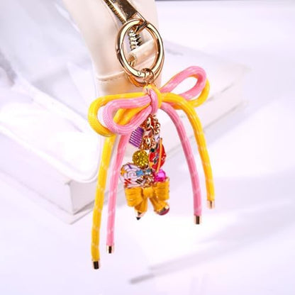 Teacher Keychain Bag Charms for Women Nylon Rope Bow Pencil Purse