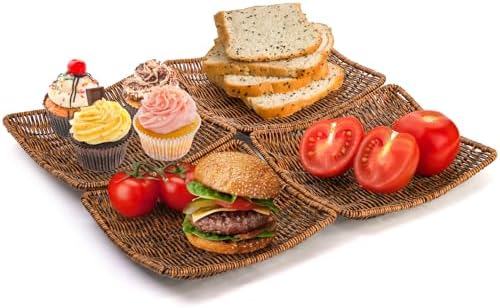 Yesland 6 Pack Imitation Wicker Bread Baskets, 9 x 9 Inch Square Bread