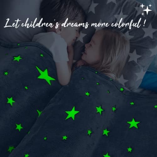REXEO Glow in The Dark Star Space Blanket for Kids, Grey Cute Galaxy
