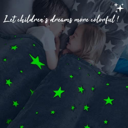 REXEO Glow in The Dark Star Space Blanket for Kids, Grey Cute Galaxy