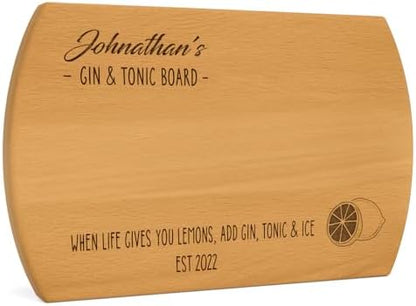 Personalized Gin and Tonic Cutting Board – Custom Engraved Wooden Bar
