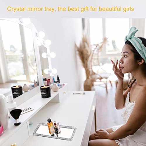 Crystal Glass Tray, 11.7"x5.9" Silver Rectangular Perfume Tray
