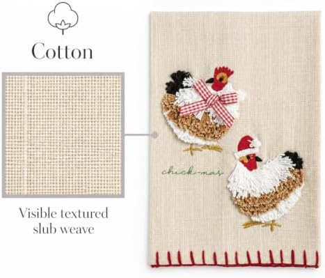Mud Pie Chicken Embroidered Towel, Decorative Cotton Kitchen Towel