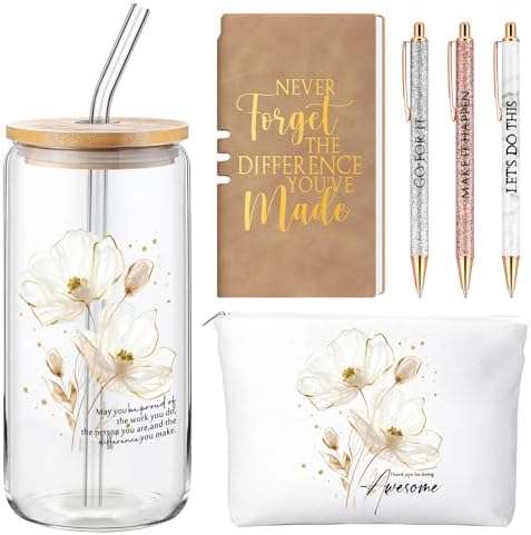 Funnymoom 6 Pcs Appreciation Gifts Set Women Glass Tumbler, Floral