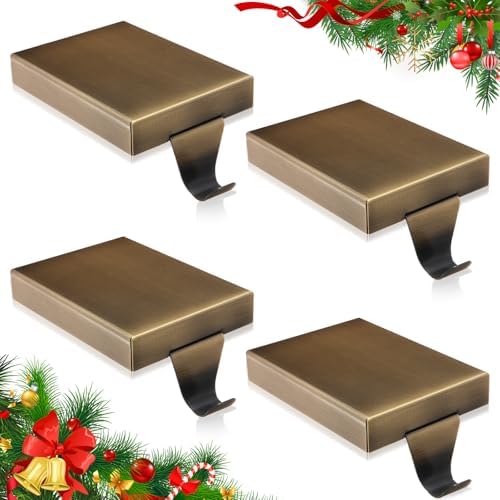Zonon 4 Pcs Christmas Stocking Holders for Mantle, Bronze