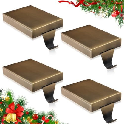 Zonon 4 Pcs Christmas Stocking Holders for Mantle, Bronze