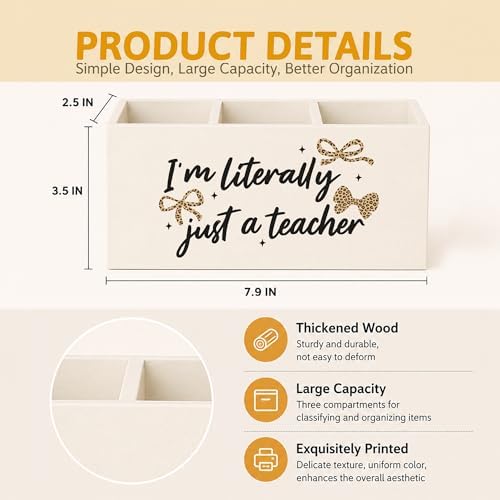 Teacher Appreciation Gifts Wood Pencil Pen Holder for Desk, Back to