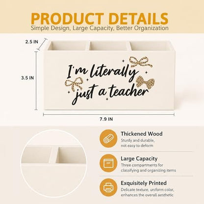 Teacher Appreciation Gifts Wood Pencil Pen Holder for Desk, Back to