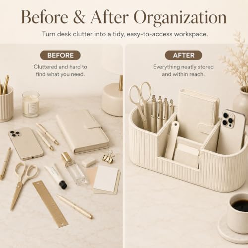 KINGFOM Faux Leather Desk Organizer, Office Desk Accessories Organizer