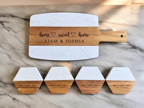 Personalized Marble and Acacia Wood Cutting Board Charcuterie Board