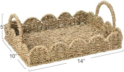 Household Essentials Seagrass Decorative Tray with Scalloped Edge