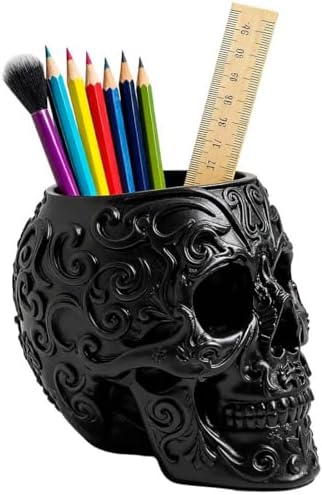 CUZOKOLA Goth Accessories Black Skull Decor for Pen Holder with Strong