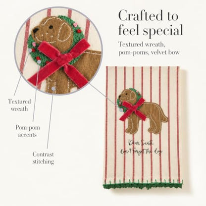 Mud Pie Dear Santa Embroider Dog Decorative Bar Towel, Decorative