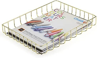 BTSKY Multipurpose A4 File Tray Wire Desk Tray Organizer, Gold