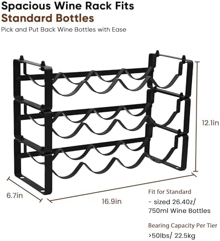 12 Bottles Wine Rack for Countertop – Stackable Freestanding Wine