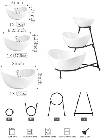 Miamolo 3 Tier Serving Bowls with Stand, Chip and Dip Bowl for
