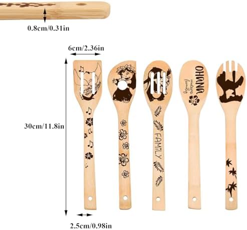 Leo and Stitc Wooden Cooking Spoons Set of 5 Burned Spatula Kitchen