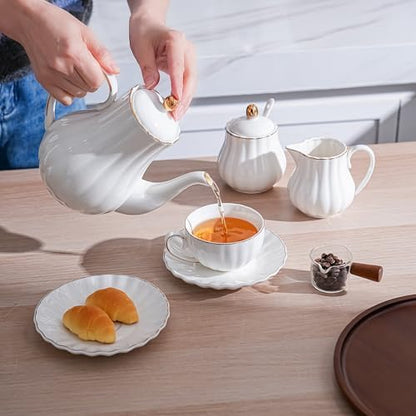 White Ceramic Teapot 33oz,tea pot for loose leaf tea coffee milk Gifts