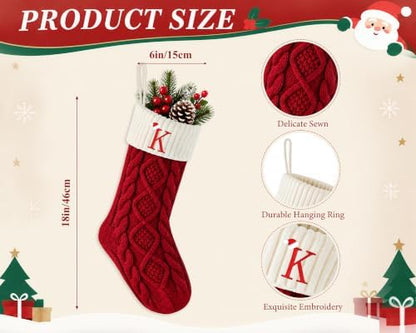 Edoneery Christmas Stockings with Initials, 18 Inch Knit Fireplace