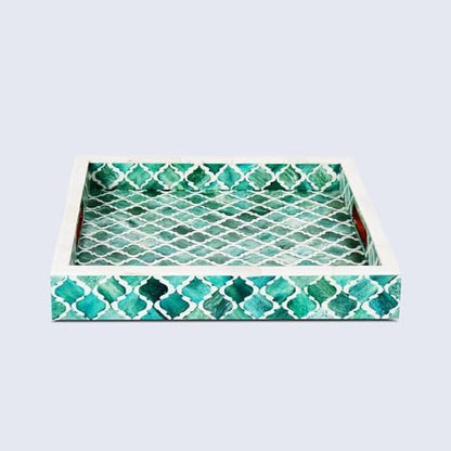 Handicrafts Home Bone Inlay Green & White Decorative Ottoman Tray