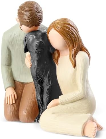 Hensonever Couple with Black Dog Figurines Ornaments, We are A Family
