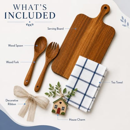 Housewarming Gift Wooden Cutting Board Set with Utensils and Napkin