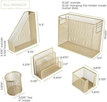 BLU MONACO | Gold Desk File Folder Organizer Set | Desktop Hanging