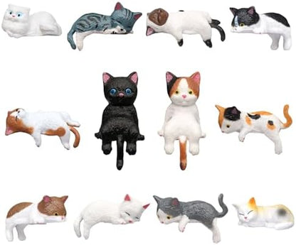 12 Pcs Cat Car Decor Dashboard Accessories, Mini Cat Figurines Cute