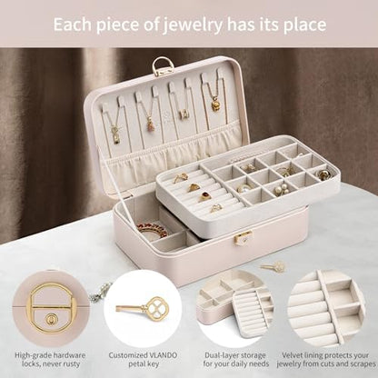 Vlando 2-Layer Jewelry Box,Valentines Day Gifts for Her Jewelry