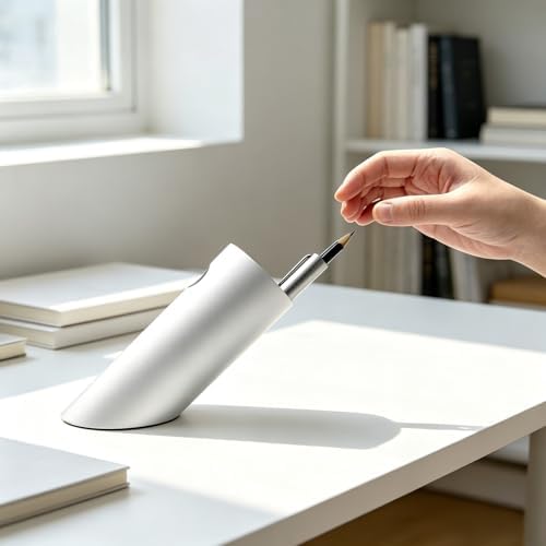 Gift Boxed Modern Art Pen Holder, 45° Angled Desk Sculpture with