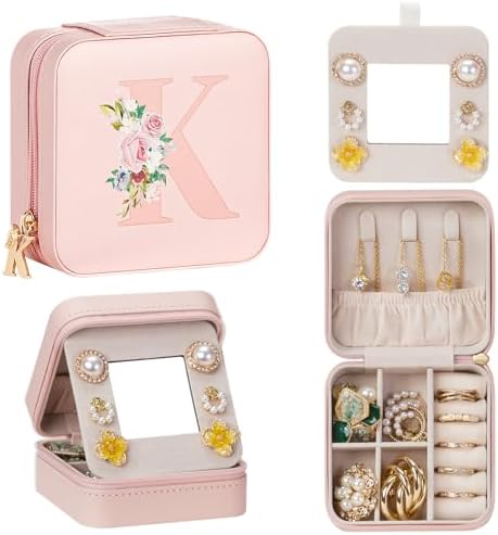 Enthralite Personalized Jewelry Box for Travel: A-Z Initial Gift for