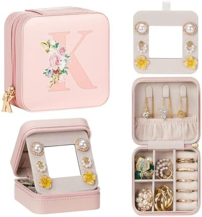 Enthralite Personalized Jewelry Box for Travel: A-Z Initial Gift for