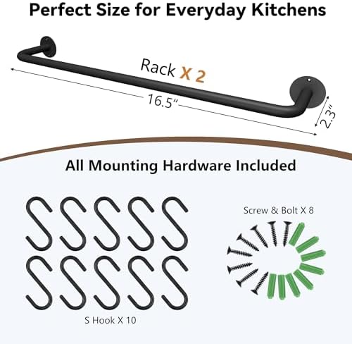 Wall Mounted Coffee Mug Holder, 2 Pack Coffee Cup Rack with 10