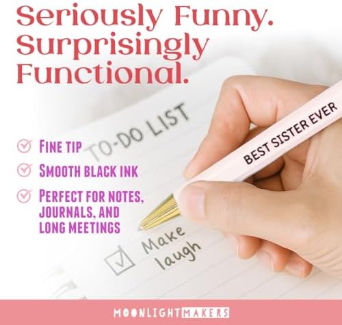 Moonlight Makers Ballpoint Pens Black Ink, Set of 5, Best Sister Ever