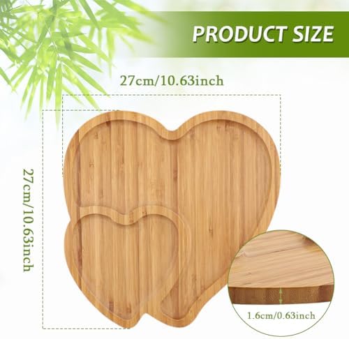 Bamboo Serving Tray, Double Heart Cheese Board Charcuterie Platter