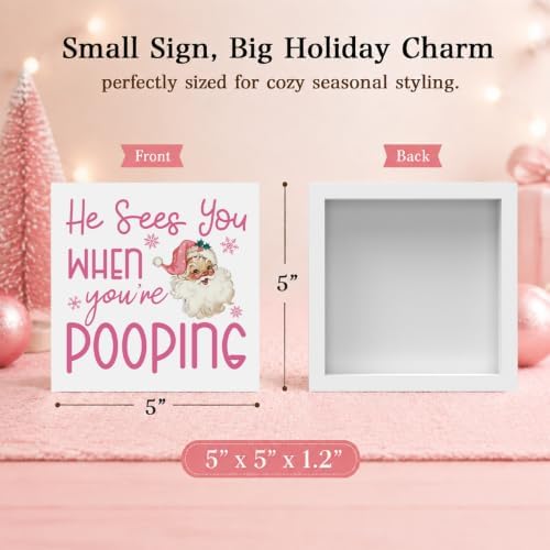 Pink Christmas Decor, Pink Christmas Bathroom Decor, Funny Santa Gift
