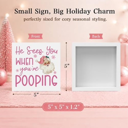 Pink Christmas Decor, Pink Christmas Bathroom Decor, Funny Santa Gift