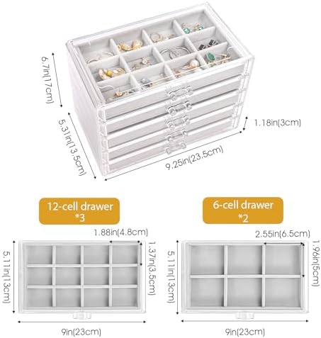 ProCase Earring Holder Organizer Jewelry Box with 5 Drawers, Grey
