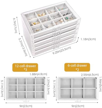 ProCase Earring Holder Organizer Jewelry Box with 5 Drawers, Grey
